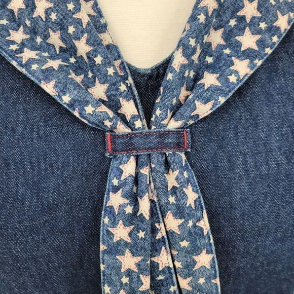 Vintage 90s Denim Blue Jean Maxi Dress Star Print Bandana Collar Western - Picture 3 of 13